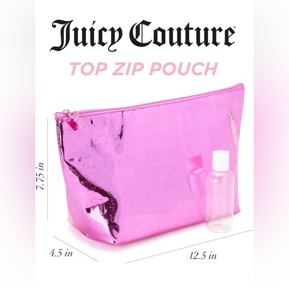 Juicy couture large metallic make up cosmetic bag w/ travel bottle NWT - Picture 1 of 8